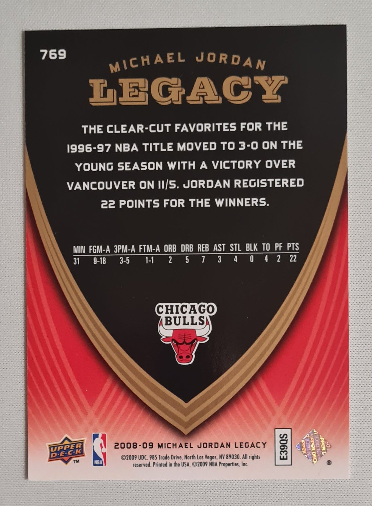 Michael Jordan - 2008/09 Upper Deck Michael Jordan Legacy NBA Chicago Bulls #769