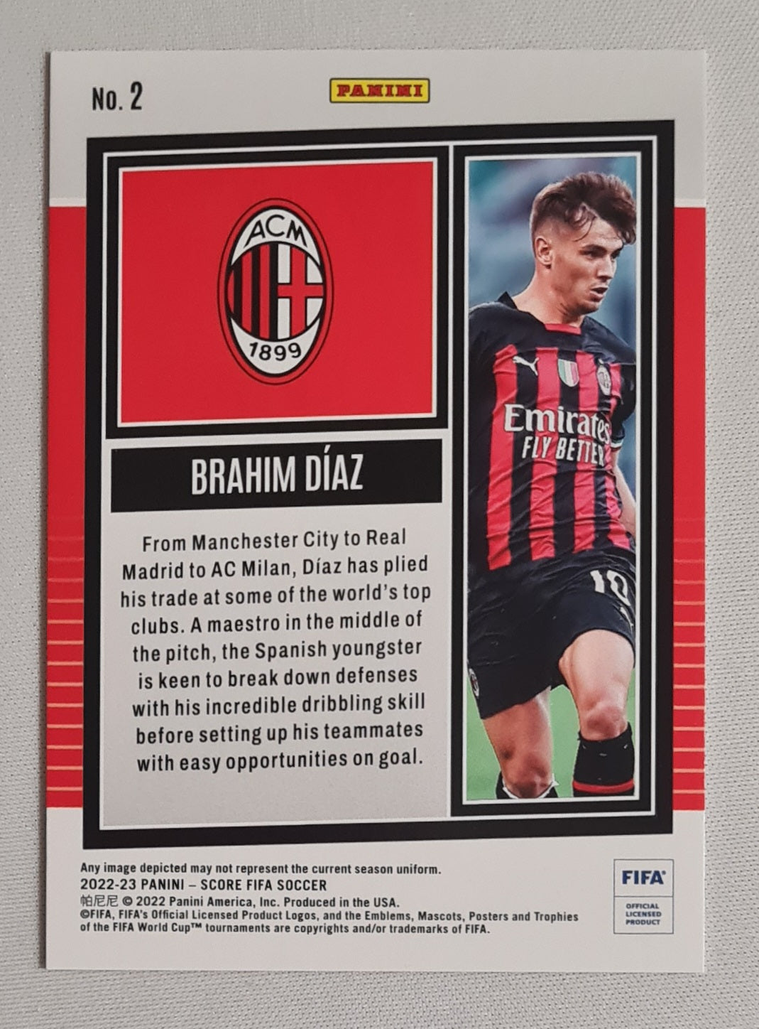Brahim Diaz - 2022/23 Panini Score FIFA Soccer AC Milan #2 Pink Swirl Parallel /45