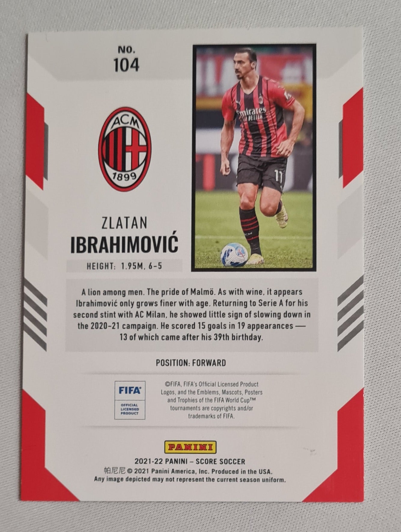 Zlatan Ibrahimovic - 2021/22 Panini Score FIFA Soccer AC Milan #104 Orange /99