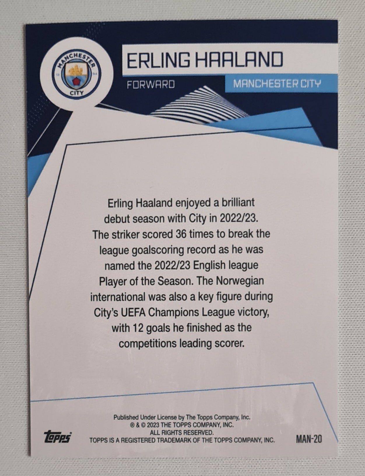 Erling Haaland - 2023 Topps Soccer Manchester City #Man-20 Aqua Refractor /399