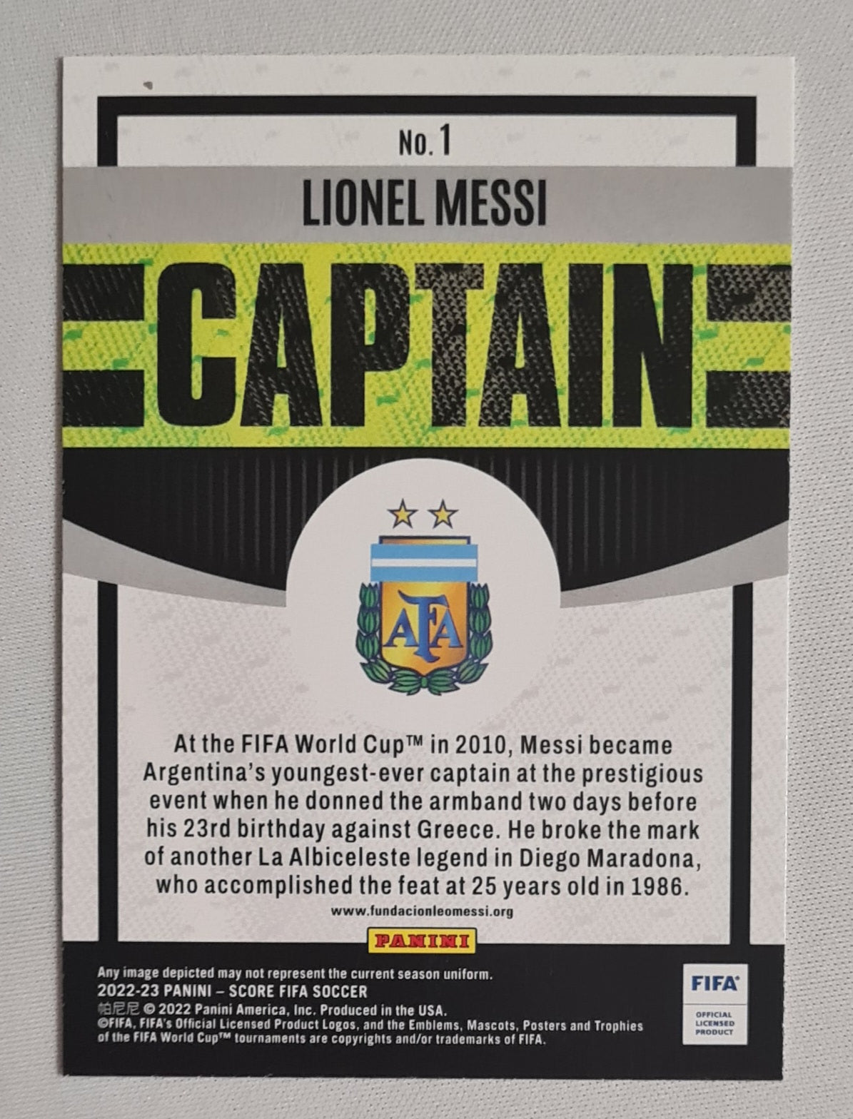 Lionel Messi - 2022/23 Panini Score FIFA Soccer Argentina Captain #1