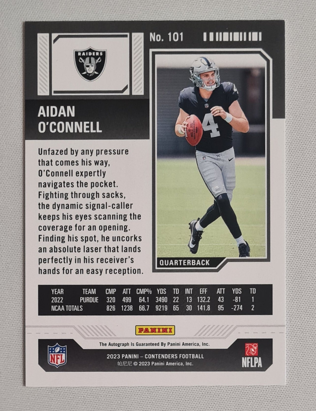 Aidan O'Connell - 2023 Panini Contenders Football NFL Raiders Season Ticket (RC) #101 /on Card Autograph