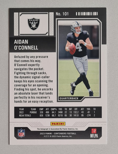 Aidan O'Connell - 2023 Panini Contenders Football NFL Raiders Season Ticket (RC) #101 /on Card Autograph