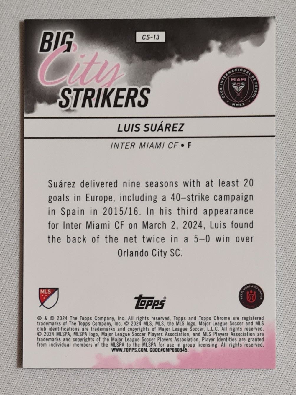 Luis Suarez - 2024 Topps Chrome Big City Strikers MLS Inter Miami CF #CS-13 Green /99 Rare
