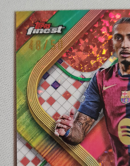 Raphinha - 2025 Topps Finest (CL) FC Barcelona #132 Rose Gold Mini Diamond Refractor /50