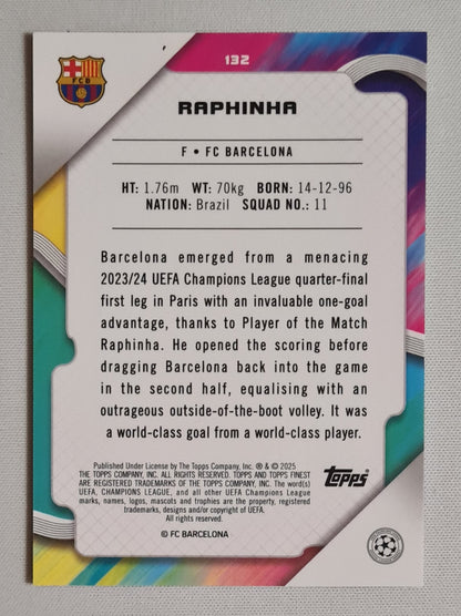Raphinha - 2025 Topps Finest (CL) FC Barcelona #132 Rose Gold Mini Diamond Refractor /50