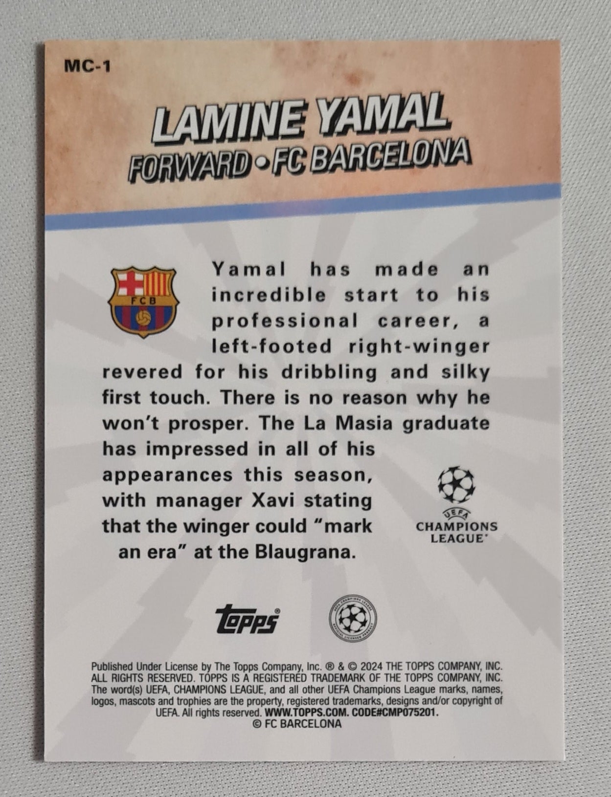 Lamine Yamal - 2024 Topps Merlin's Chosen Ones FC Barcelona (RC) #MC-1 Refractor