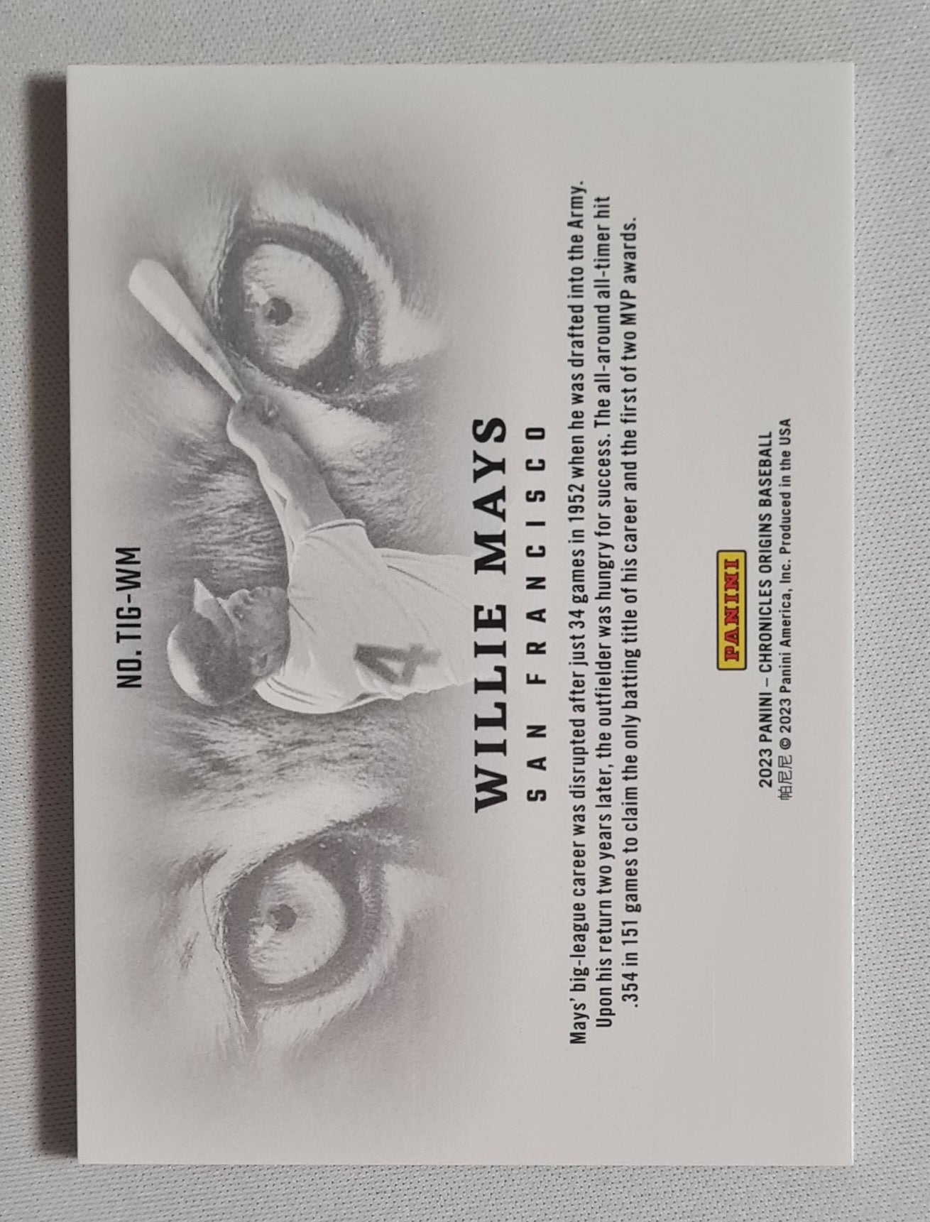 Willie Mays - 2023 Panini Chronicles Origins Baseball MLB San Francisco Giants #TIG-WM Tiger Eyes SSP CASE HIT