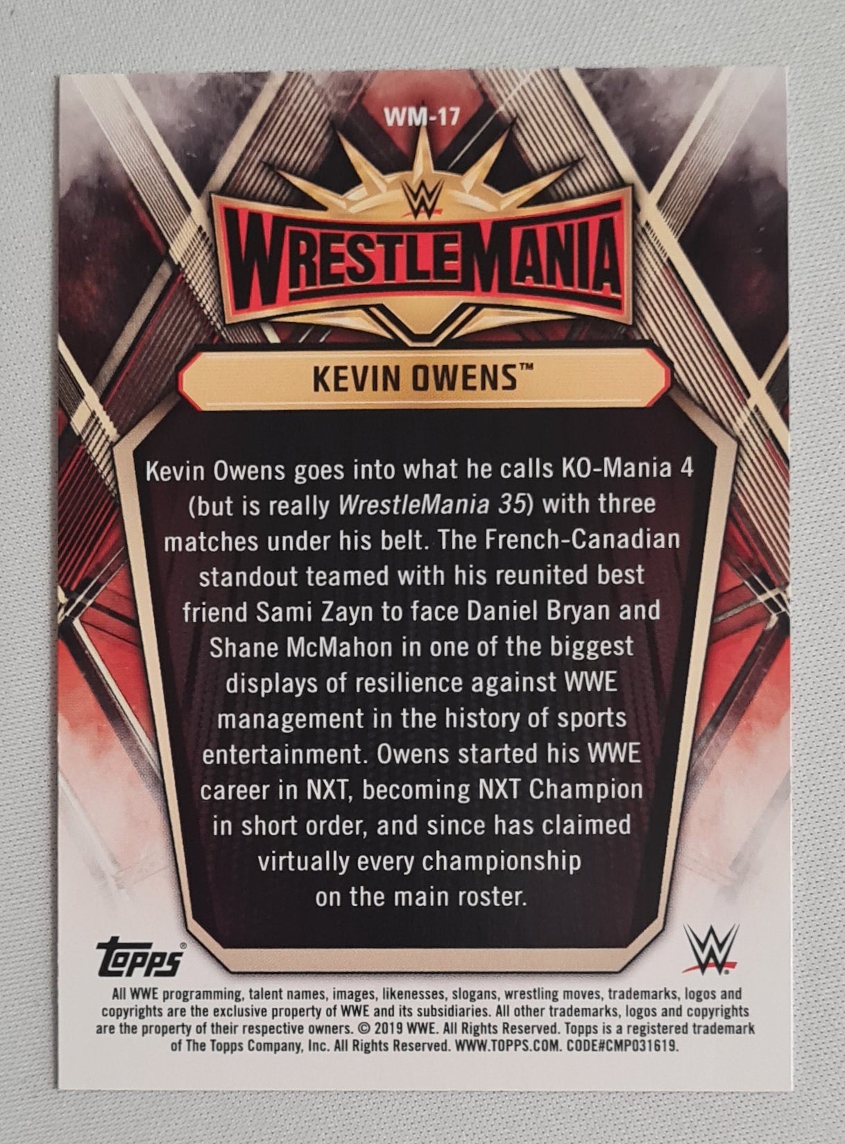 Kevin Owens - 2019 Topps WWE Wrestling - WrestleMania 35 - #WM-17