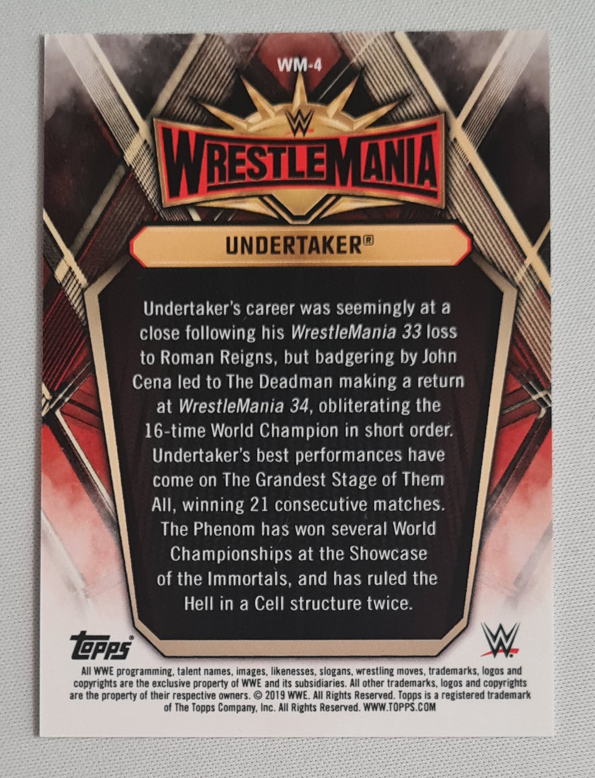 Undertaker - 2019 Topps WWE Wrestling - WrestleMania 35 - #WM-4 /199