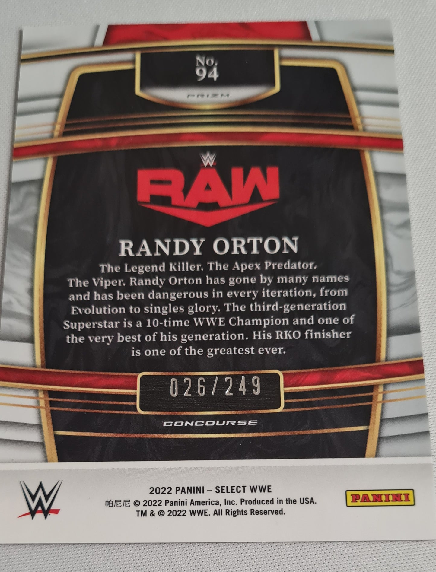 Randy Orton - 2022 Panini Select WWE Wrestling RAW #94 Red Prizm Concourse /249