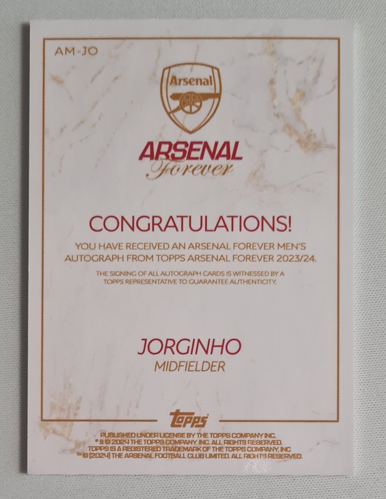 Jorginho - 2024 Topps Certified Autograph Card Arsenal Forever #AW-SC /Autograph