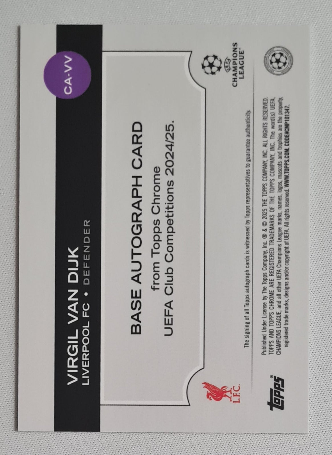 Virgil van Dijk - 2025 Topps Chrome UEFA Club Competition Liverpool FC #CA-VV Gold /50 Autograph