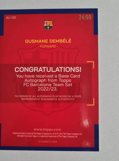 Ousmane Dembele - 2022/23 Topps FC Barcelona Team Set #AU-OD /99 Pink Foil Autograph
