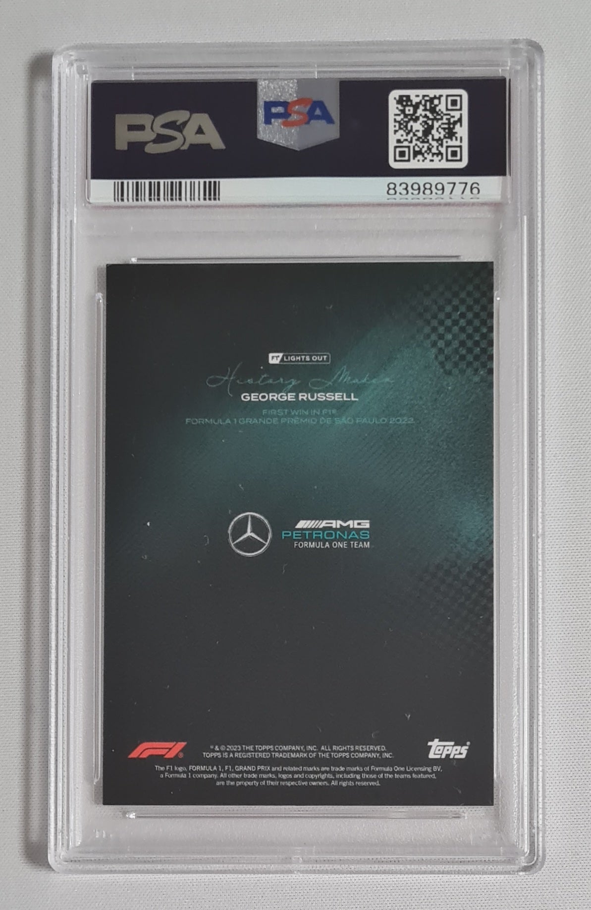 George Russell - 2022 Topps F1 Lights out - History Maker - /99 Teal PSA 10 GEM MT