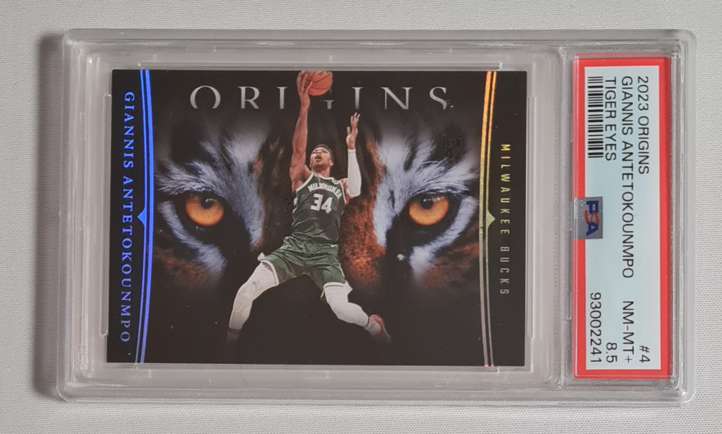 Giannis Antetokounmpo - 2023 Panini Origins Basketball - Tiger Eyes - Milwaukee Bucks #4 PSA 8.5 NM-MT+