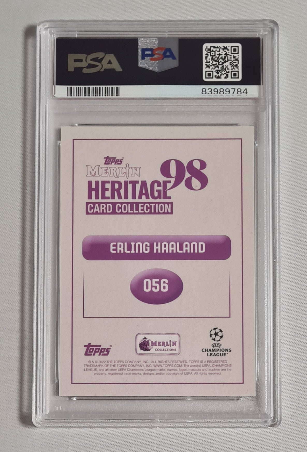 Erling Haaland - 2022/23 Topps Merlin Heritage 1998 UCC Manchester City #56 Blue /40 PSA 8 NM-MT