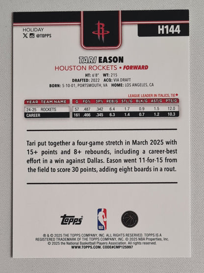Tari Eason - 2025 Topps Holiday NBA Basketball Set Houston Rockets #H144