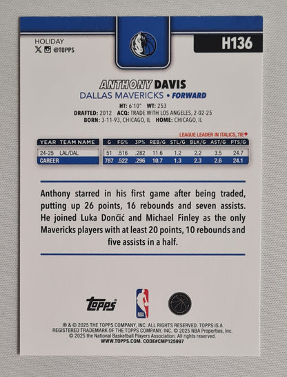 Anthony Davis - 2025 Topps Holiday NBA Basketball Dallas Mavericks #H136