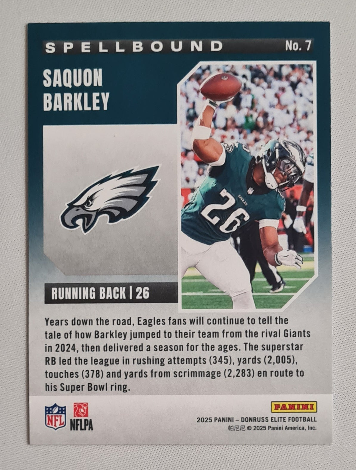 Saquon Barkley - 2025 Panini Donruss Elite Football Spellbound #7 Letter Y /75