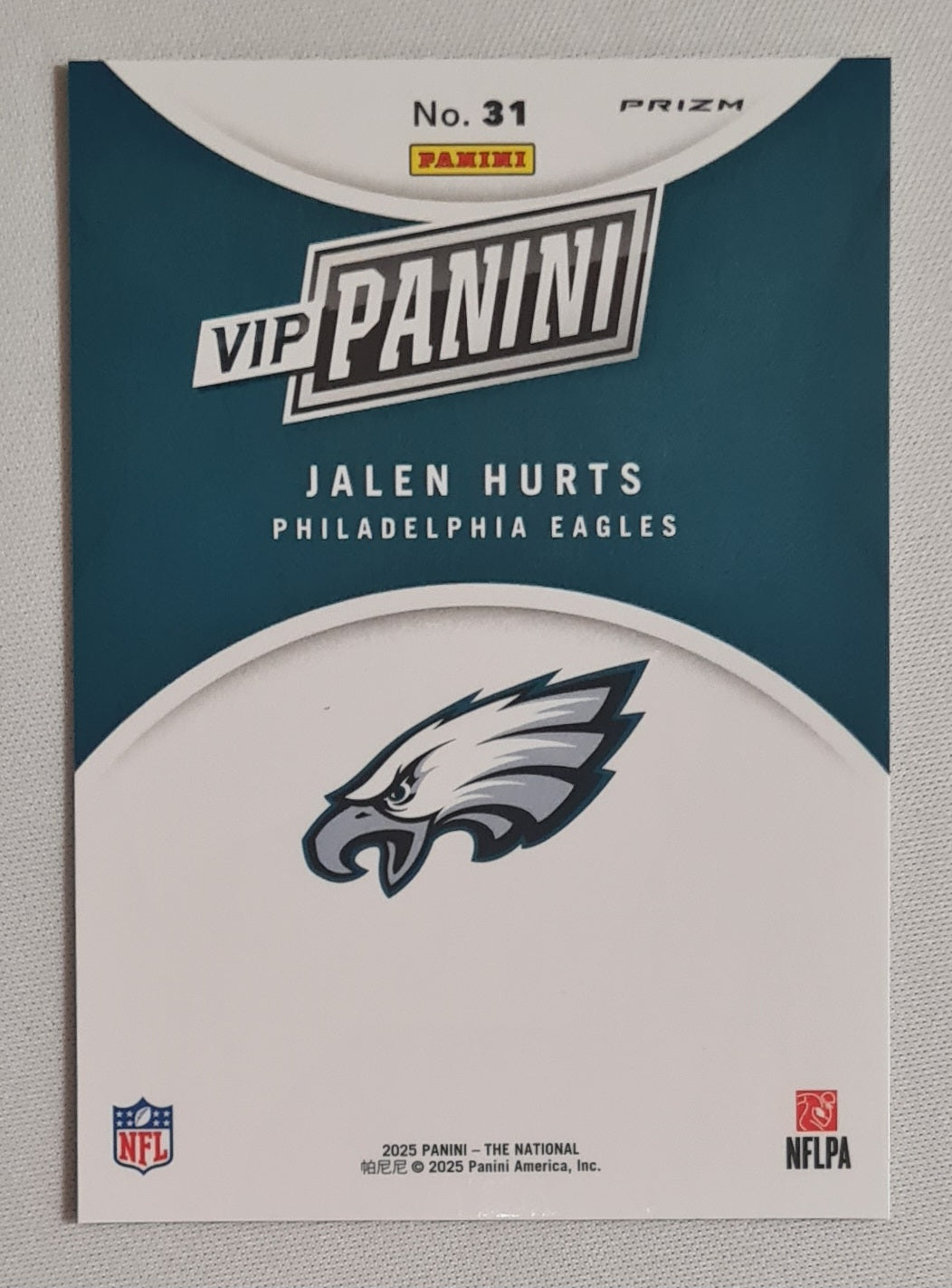 Jalen Hurts - 2025 Panini The National VIP Panini Philadelphia Eagles Prizm Football - Gold Pack Baja Tiger #31