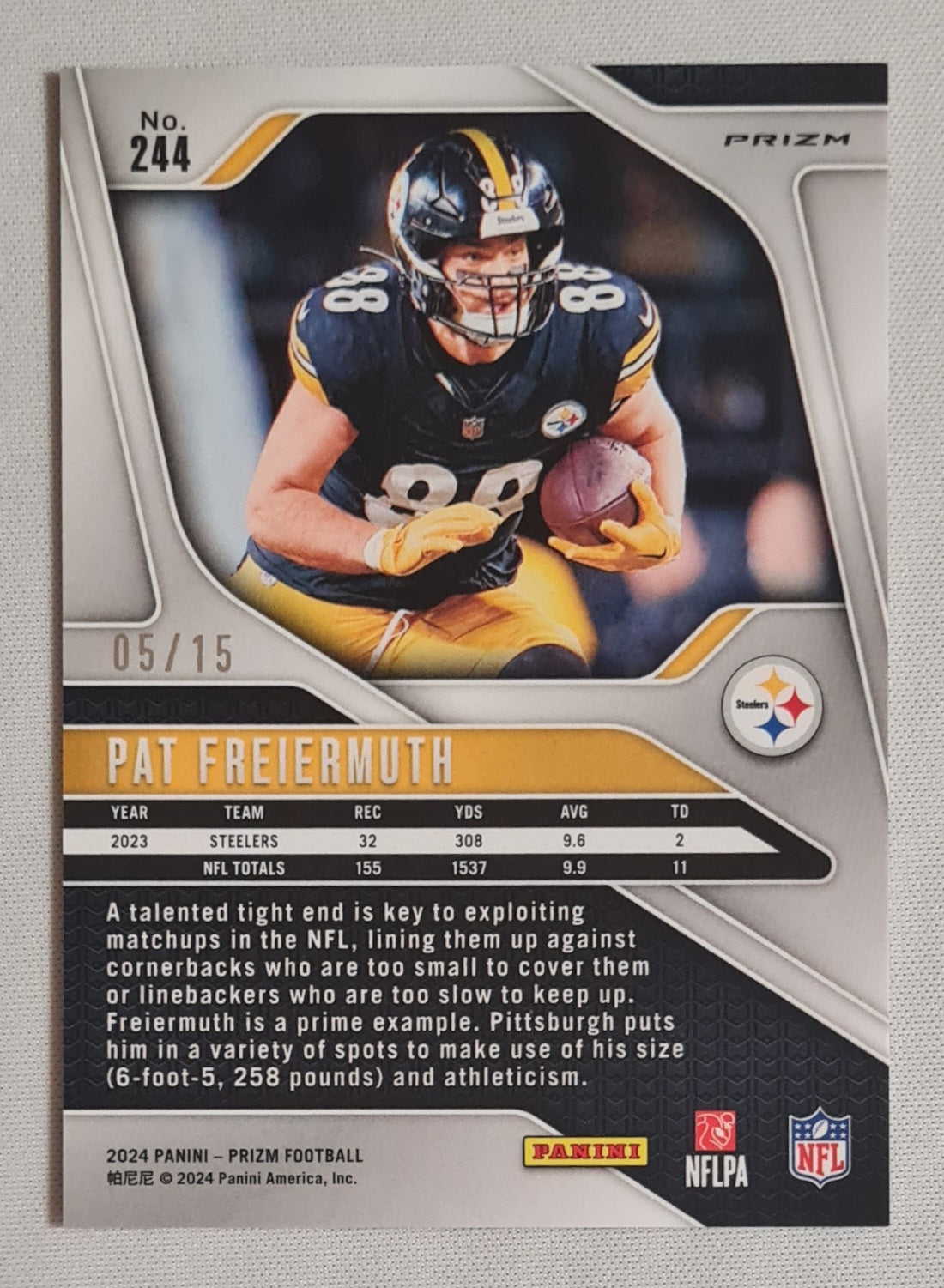Pat Freiermuth - 2024 Panini Prizm Football NFL Pittsburgh Steelers Football #244 Cherry Blossom /15