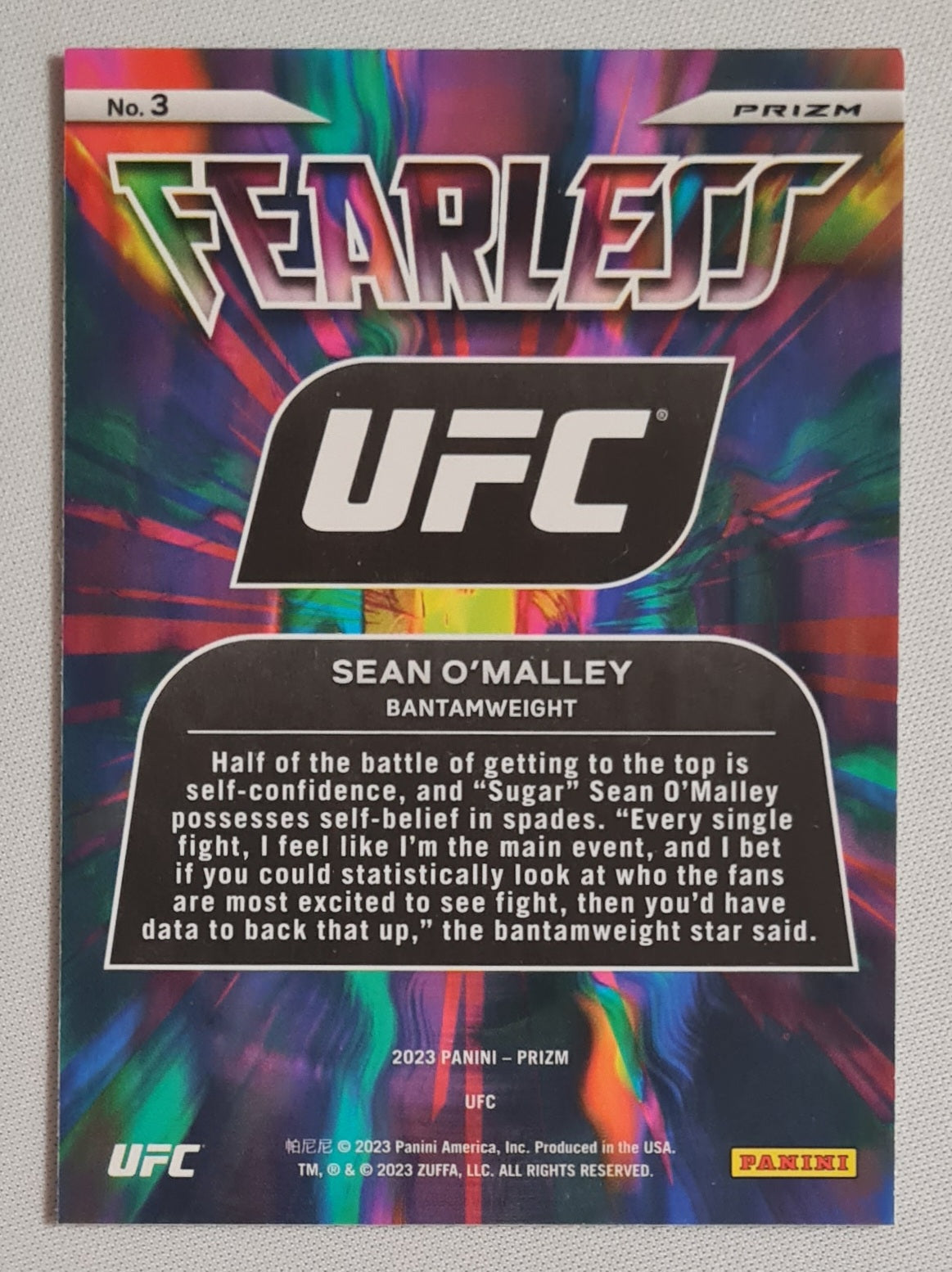 Seaon O'Malley - 2023 Panini Prizm UFC Bantamweight - Fearless - White Sparkle Prizm #3