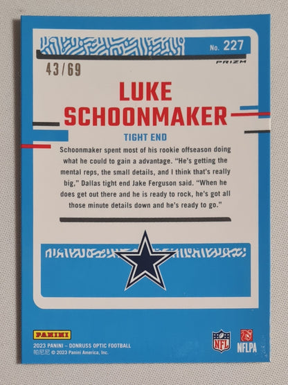 Luke Schoonmaker - 2023 Panini Donruss Optics Football NFL Dallas Cowboys Rated Rookie #227 Yellow Prizm /69