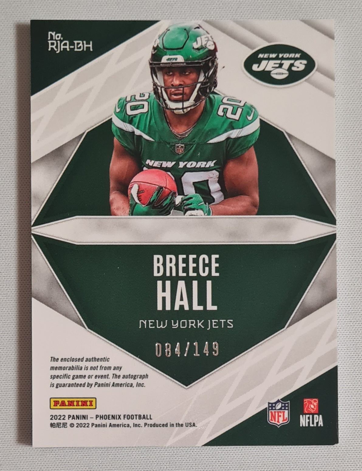 Breece Hall - 2022 Panini Phoenix Football NFL New York Jets RJA-BH /Patch /149 Autograph