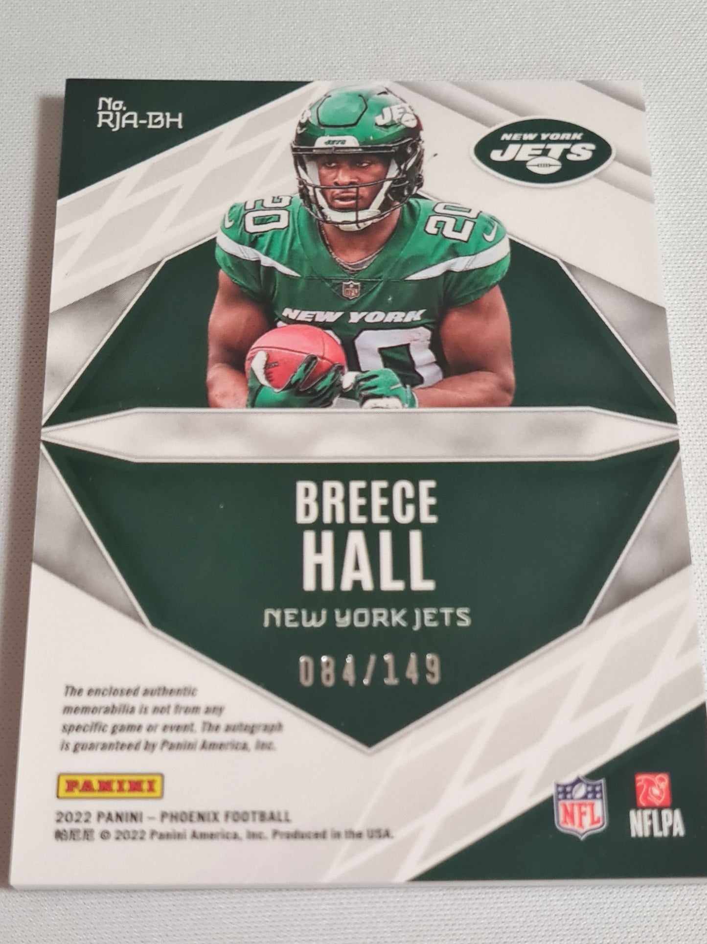 Breece Hall - 2022 Panini Phoenix Football NFL New York Jets RJA-BH /Patch /149 Autograph