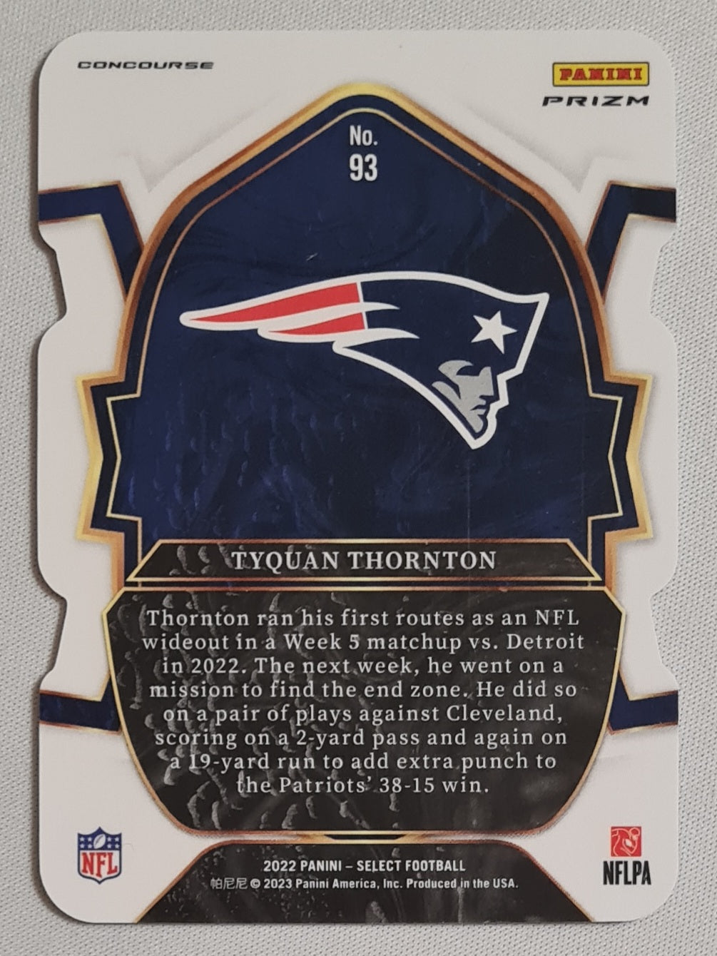 Tyquan Thornton - 2022 Panini Select Football NFL New England Patriots (RC)#93 Concourse Level - Die Cut Zebra Prizm