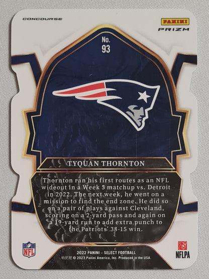Tyquan Thornton - 2022 Panini Select Football NFL New England Patriots (RC)#93 Concourse Level - Die Cut Zebra Prizm