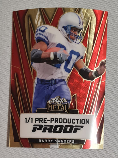 Barry Sanders - Leaf Metal 1/1 Pre-Production Proof Card Football (Red & Gold)