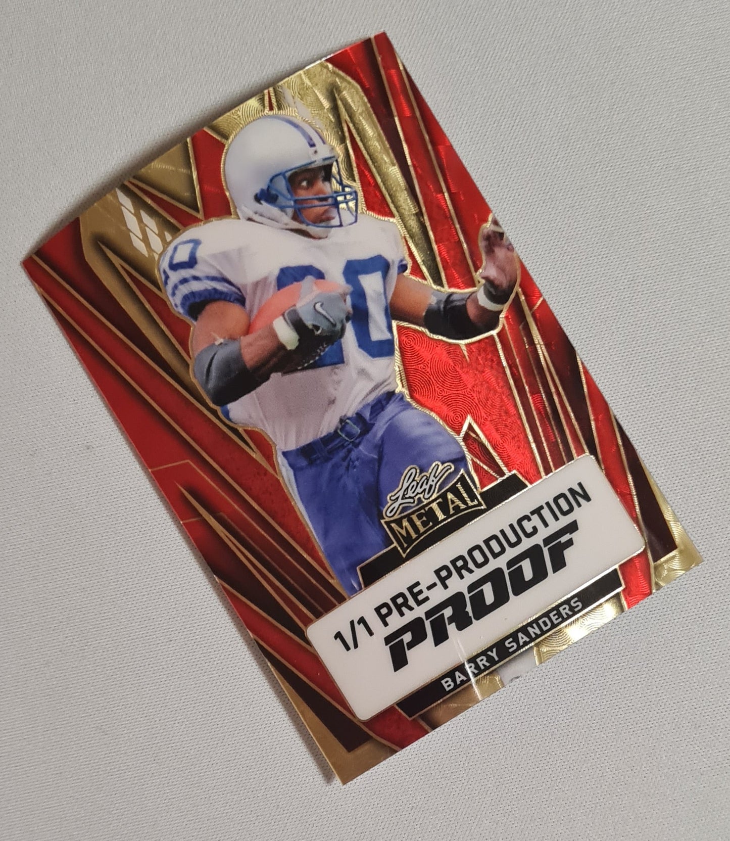 Barry Sanders - Leaf Metal 1/1 Pre-Production Proof Card Football (Red & Gold)