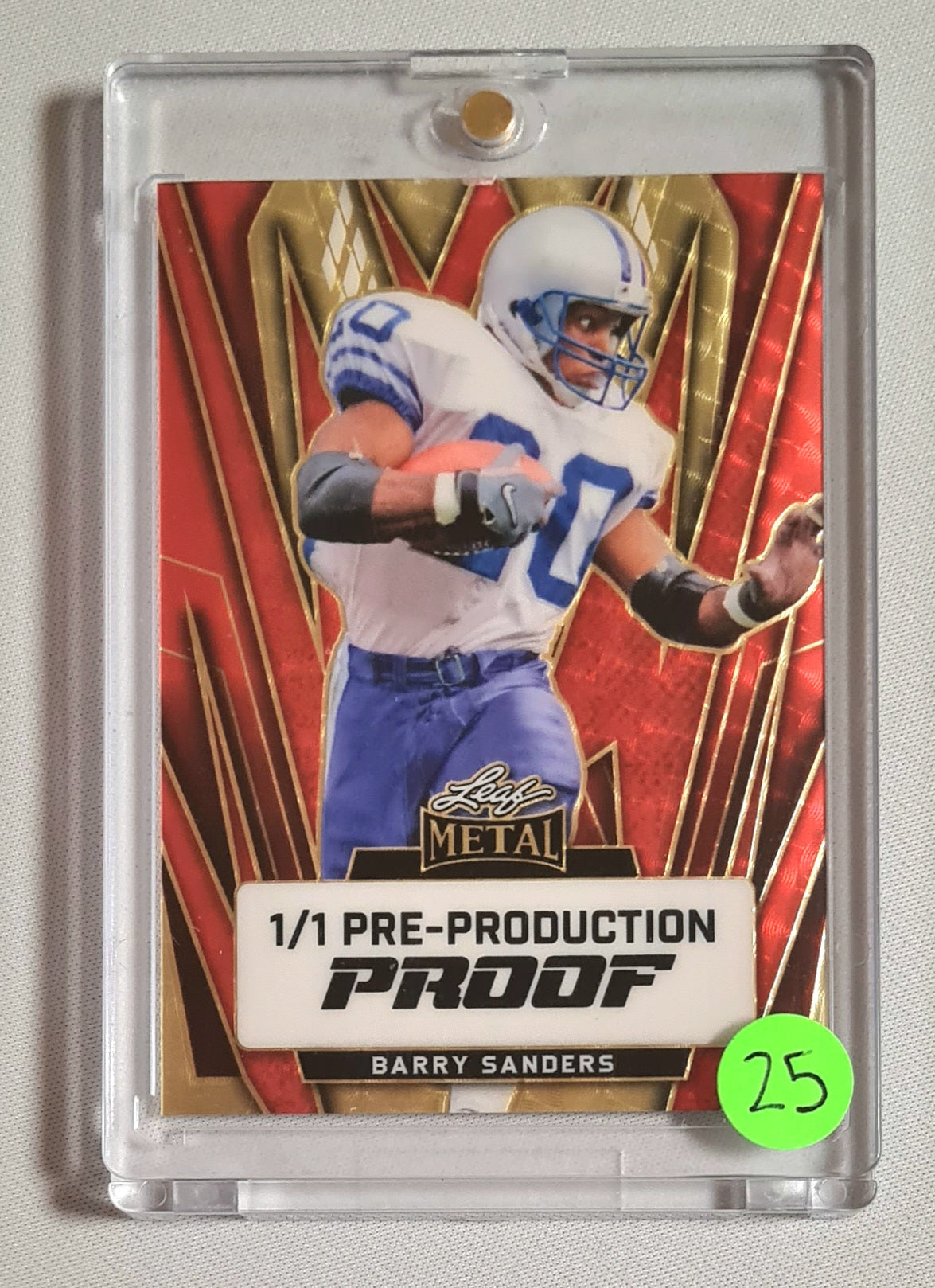 Barry Sanders - Leaf Metal 1/1 Pre-Production Proof Card Football (Red & Gold)