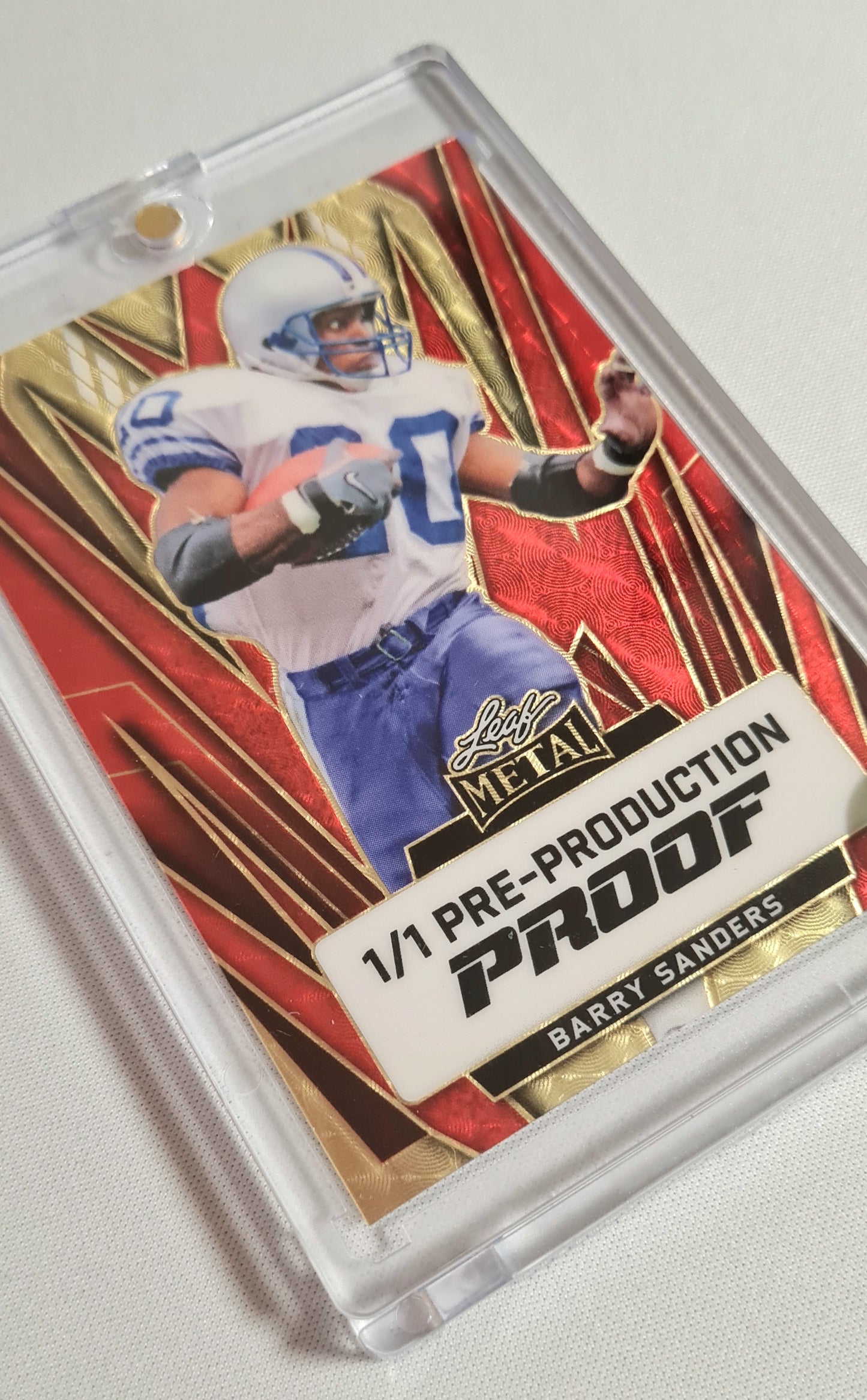 Barry Sanders - Leaf Metal 1/1 Pre-Production Proof Card Football (Red & Gold)