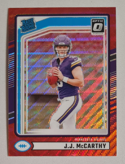 J.J. McCarthy - 2024 Panini Donruss Football NFL Minnesota Vikings Rated Rookie #303 Optic Preview Red Wave