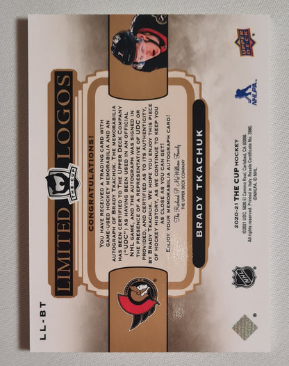 Brady Tkachuk - 2020/21 Upper Deck - The Cup Hockey - Limited Logos - #LL-BT NHL Senators /Patch /50 on card Autograph!