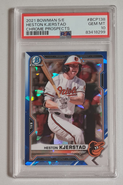 Heston Kjerstad - 2021 Topps Chrome Bowman MLB Baseball Baltimore Orioles #BCP-138 - Chrome Prospects/ Blue Cracked Ice PSA 10 GEM MT