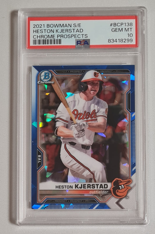 Heston Kjerstad - 2021 Topps Chrome Bowman MLB Baseball Baltimore Orioles #BCP-138 - Chrome Prospects/ Blue Cracked Ice PSA 10 GEM MT