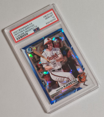 Heston Kjerstad - 2021 Topps Chrome Bowman MLB Baseball Baltimore Orioles #BCP-138 - Chrome Prospects/ Blue Cracked Ice PSA 10 GEM MT