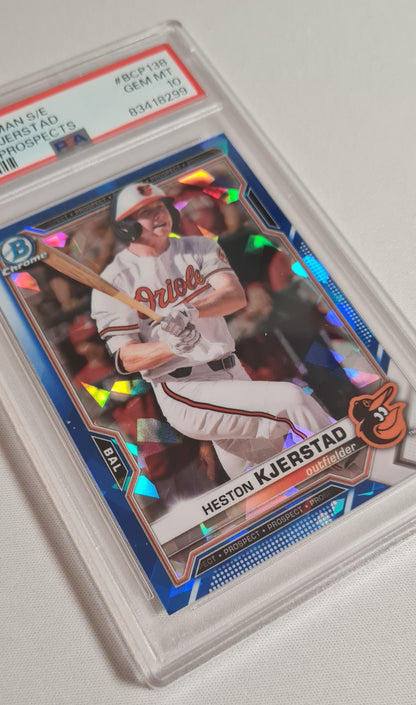 Heston Kjerstad - 2021 Topps Chrome Bowman MLB Baseball Baltimore Orioles #BCP-138 - Chrome Prospects/ Blue Cracked Ice PSA 10 GEM MT