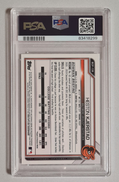 Heston Kjerstad - 2021 Topps Chrome Bowman MLB Baseball Baltimore Orioles #BCP-138 - Chrome Prospects/ Blue Cracked Ice PSA 10 GEM MT