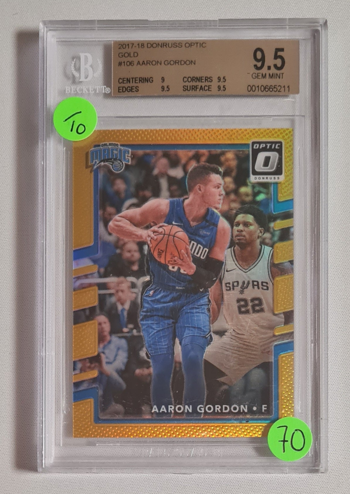 Aaron Gordon - 2017/18 Panini Donruss Optic Basketball NBA Orlando Magic #106 Gold /10 Beckett 9.5 GEM MINT
