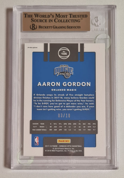 Aaron Gordon - 2017/18 Panini Donruss Optic Basketball NBA Orlando Magic #106 Gold /10 Beckett 9.5 GEM MINT