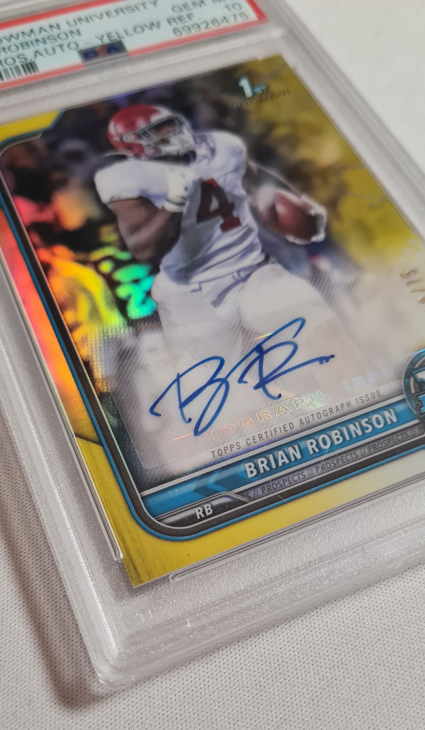 Brian Robinson - 2021 Topps 1st Bowman University #BCPA-BRO Yellow Refractor /75 Autograph PSA 10 GEM MT
