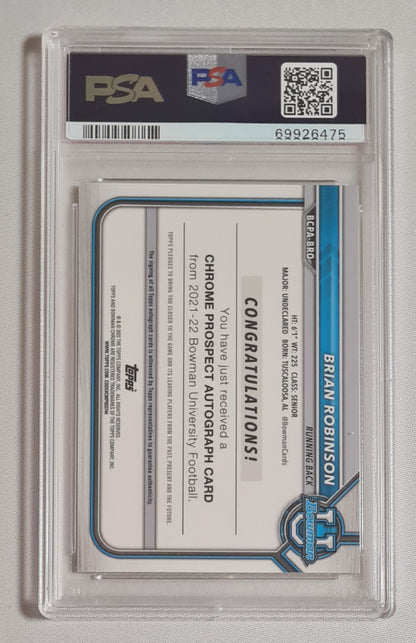 Brian Robinson - 2021 Topps 1st Bowman University #BCPA-BRO Yellow Refractor /75 Autograph PSA 10 GEM MT