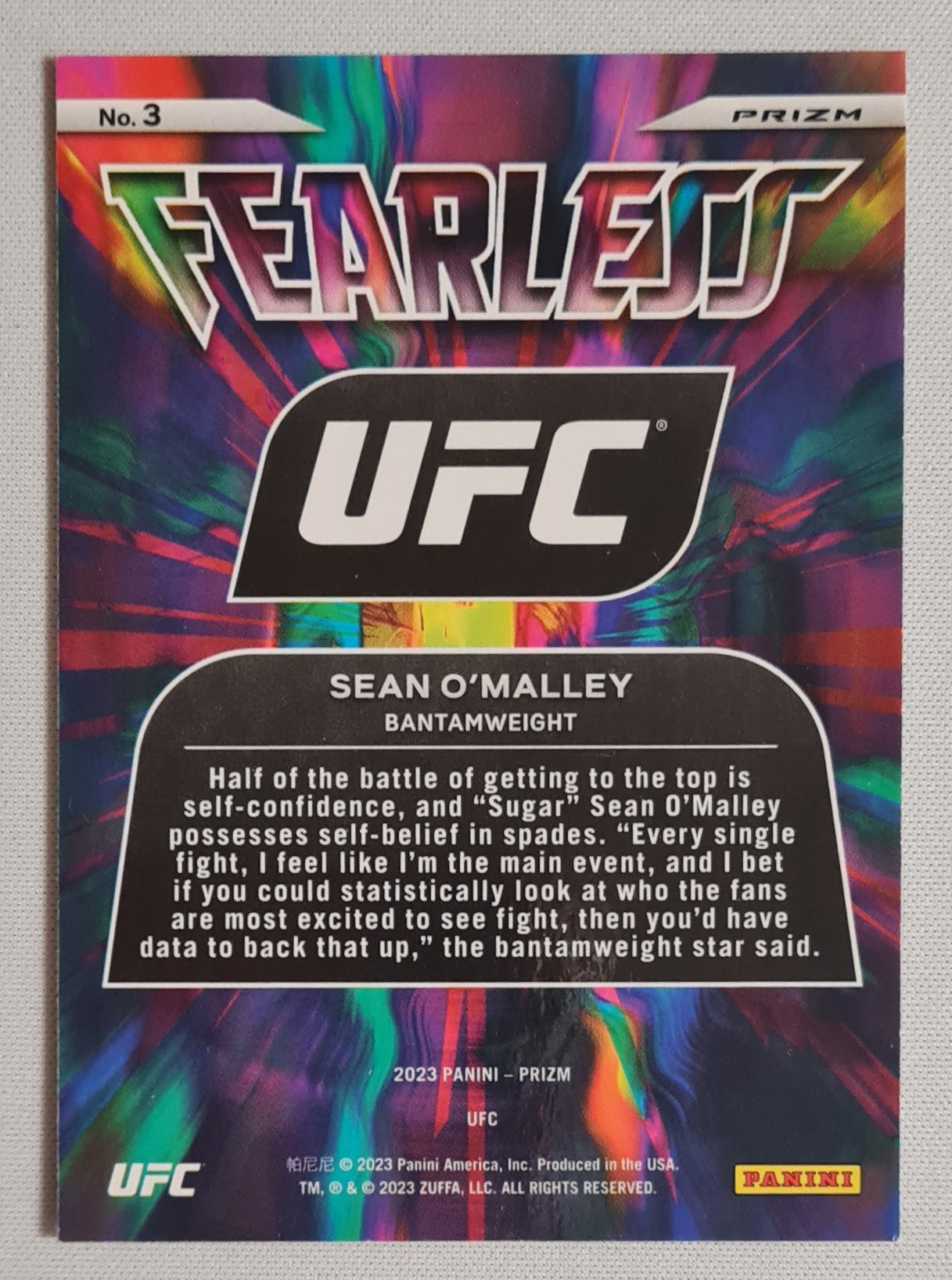 Sean O'Malley - 2023 Topps Fearless Prizm UFC Fighter Bantamweight #03 Disco Prizm