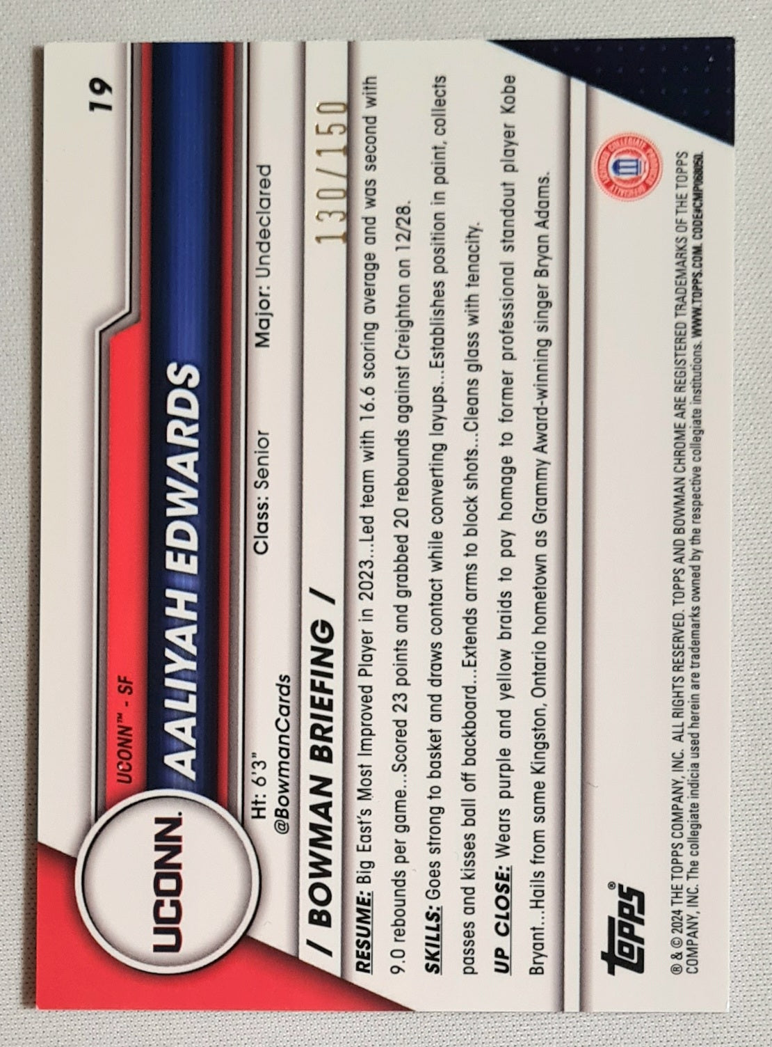 Aaliyah Edwards - 2023-24 Topps Bowman Chrome University #19 Fuchsia Mini Diamond /150