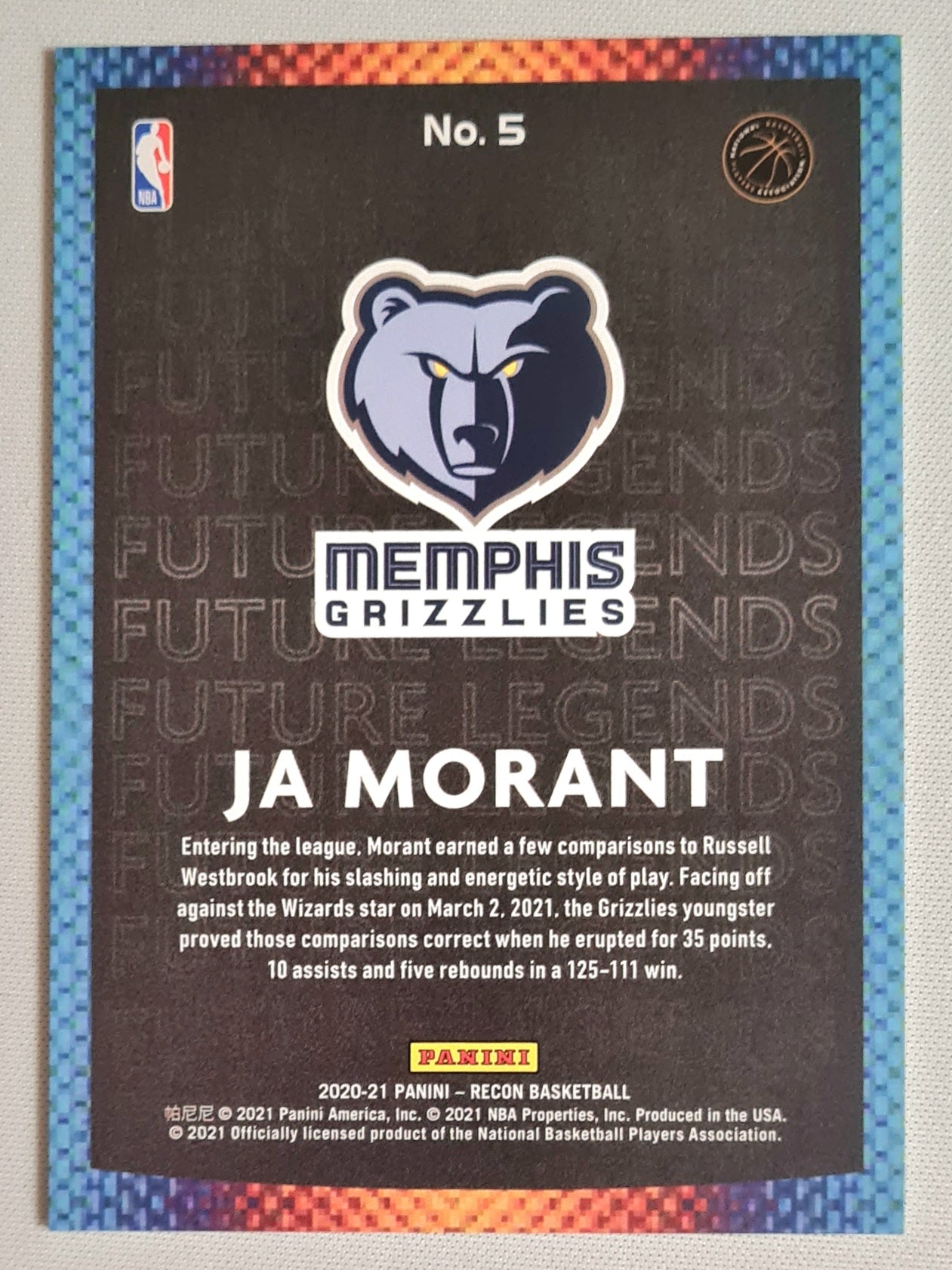 Ja Morant - 2020/21 Panini Recon - Future Legends - Basketball NBA Memphis Grizzlies #5